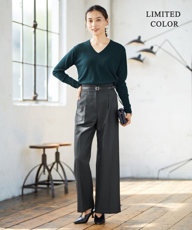 ICB 【人気のため新色追加・WEB限定カラーあり】ソフトウールハイゲージ Vネックニット パイングリーン系［WEB限定］