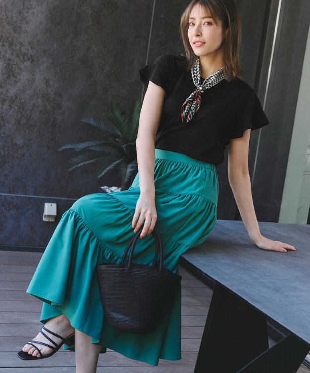 Tiaclasse 【洗える】フリル袖ポンチプルオーバー ブラック