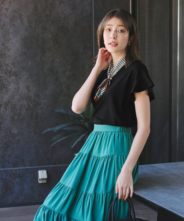 Tiaclasse 【洗える】フリル袖ポンチプルオーバー ブラック