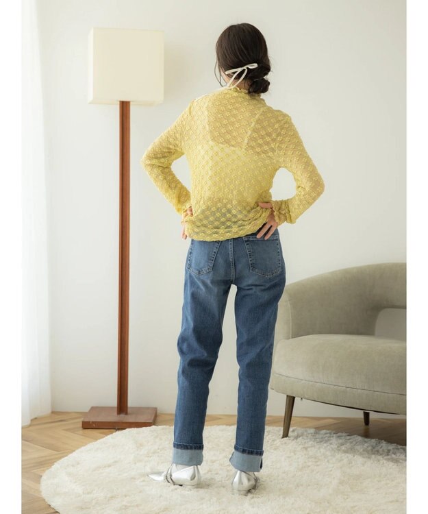 earth music&ecology ハイネックシアーフラワーインナー Yellow