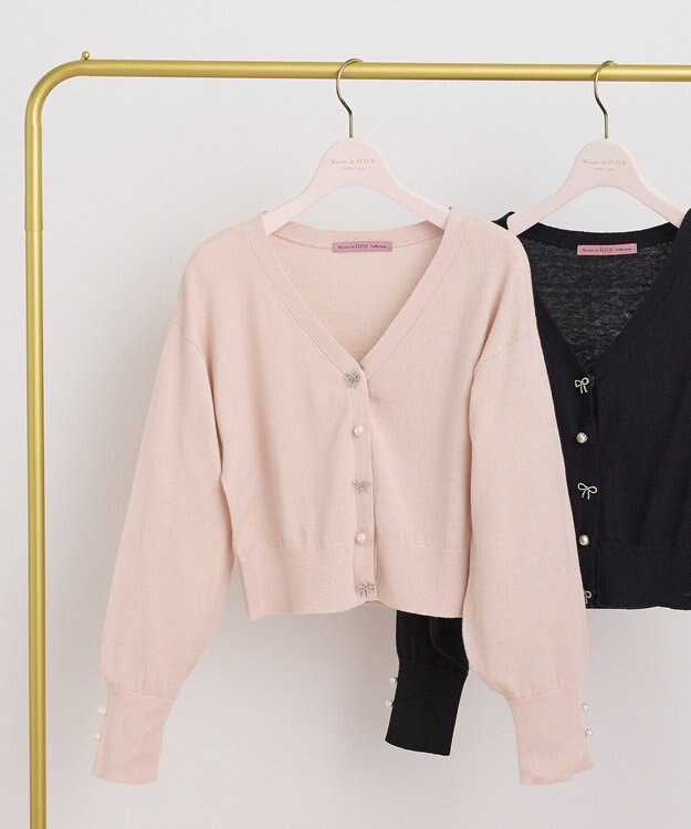 Maison de FLEUR ビジューリボンカーディガン Pink