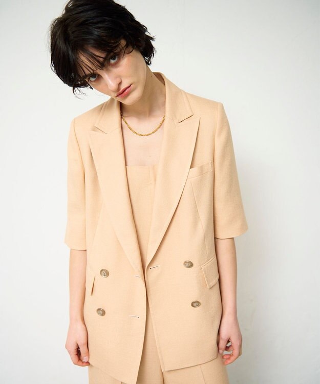 GRACE CONTINENTAL リネンタッチハーフスリーブジャケット ピンク