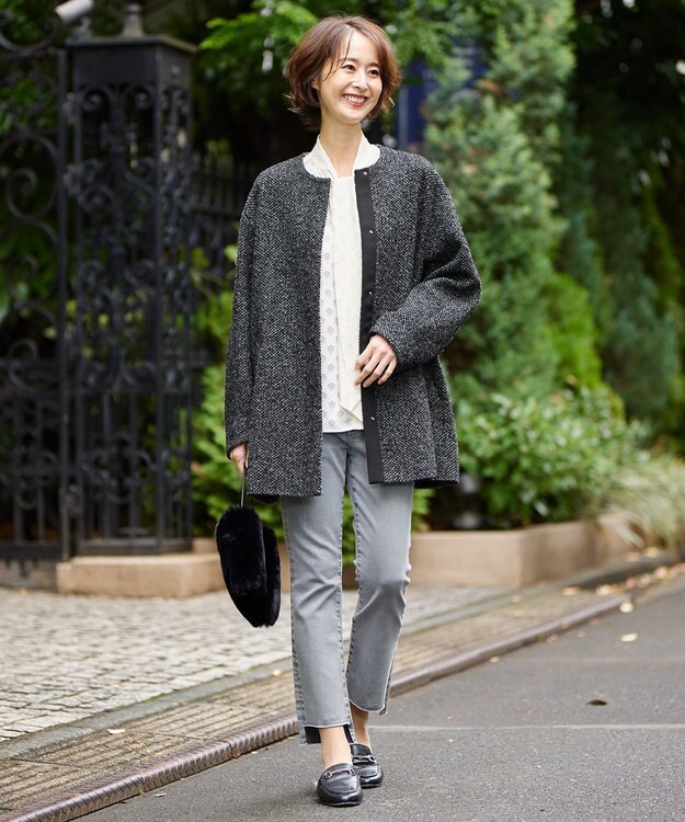 自由区 MANTECOツイード コクーンシルエットコート ブラック系8