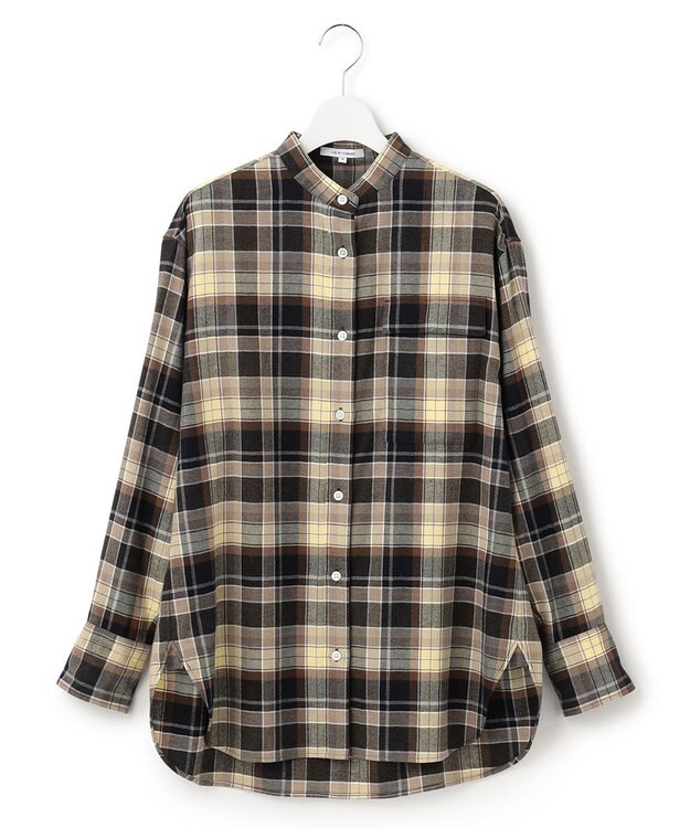 23区 CANCLINI メルトン バンドカラーシャツ キャメルチェック