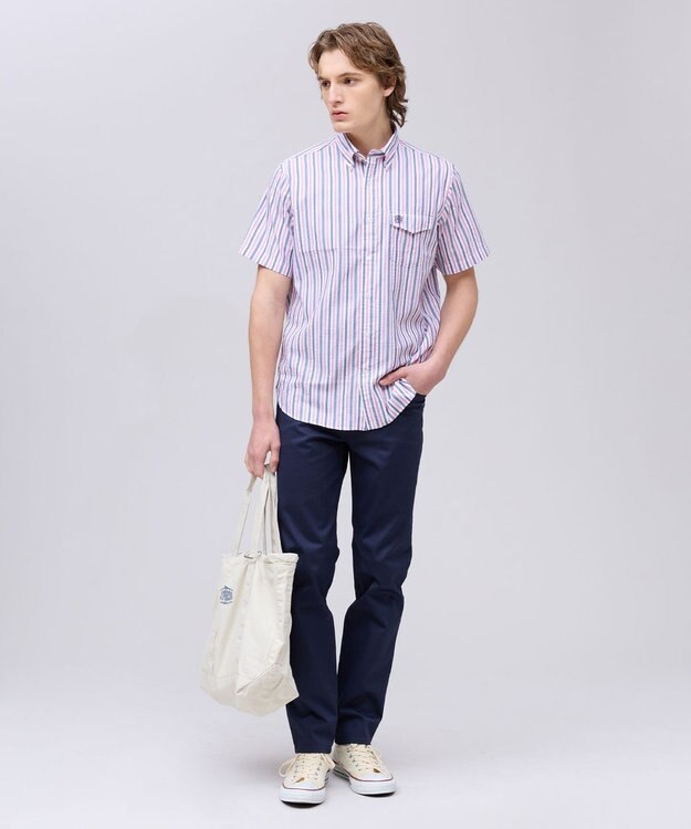 J.PRESS MEN 【Aero Weave】クールマックスサッカー ストライプ シャツ / B.D. ピンク系1