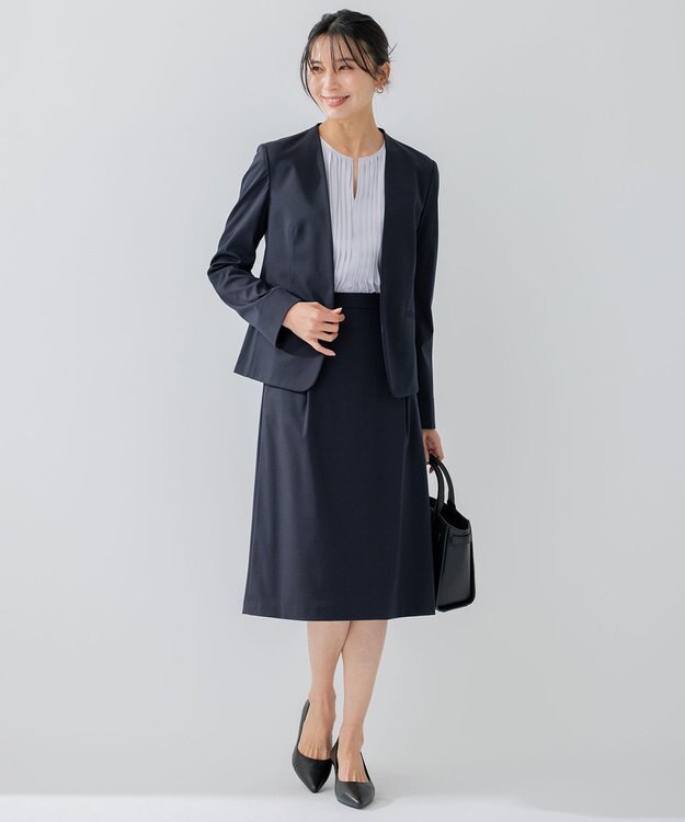 23区 S 【セットアップ対応/洗える】ストレッチポンチ ノーカラー ジャケット ネイビー系