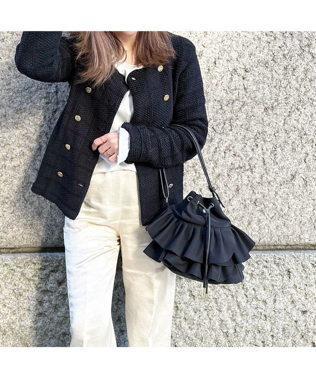 LA BAGAGERIE 【インスタグラマー chiyoさん×LA BAGAGERIE】フリルバケットバッグ ブラック