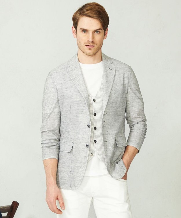 JOSEPH ABBOUD 【清涼感/軽量】リネンTOPピケ ジャケット ライトグレー系