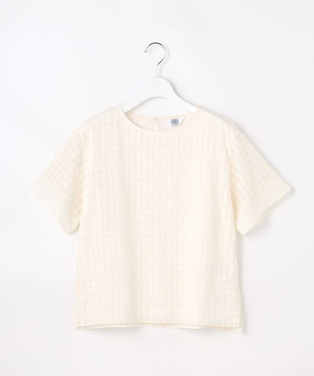 J.PRESS LADIES 【一枚で着映え】シアーギンガム クルーネック カットソー エクリュ系