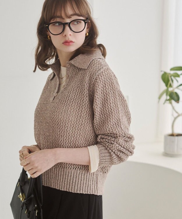 WEGO 【ANGIE VINTAGE】MIXメッシュポロニット ベージュ