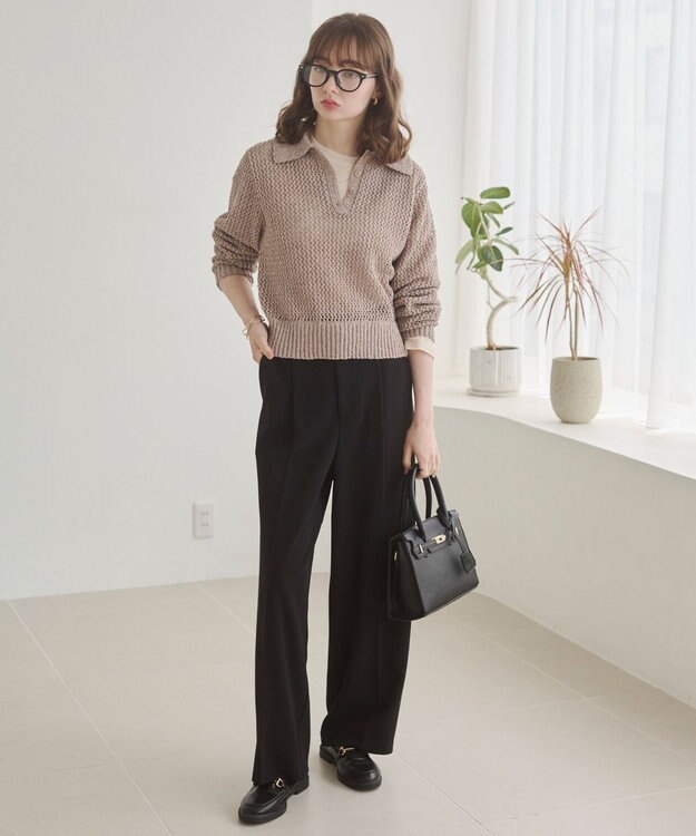 WEGO 【ANGIE VINTAGE】MIXメッシュポロニット ベージュ