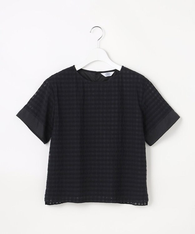 J.PRESS LADIES 【一枚で着映え】シアーギンガム クルーネック カットソー ブラック系