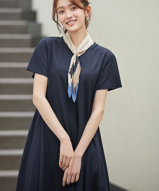 Tiaclasse L 【おのののかさん着用】冷凛(ひやりん)カノコAラインフレアワンピース ネイビー