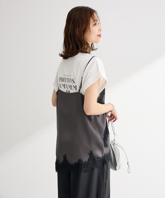 Green Parks レースドッキングサテンビスチェ Charcoal Gray