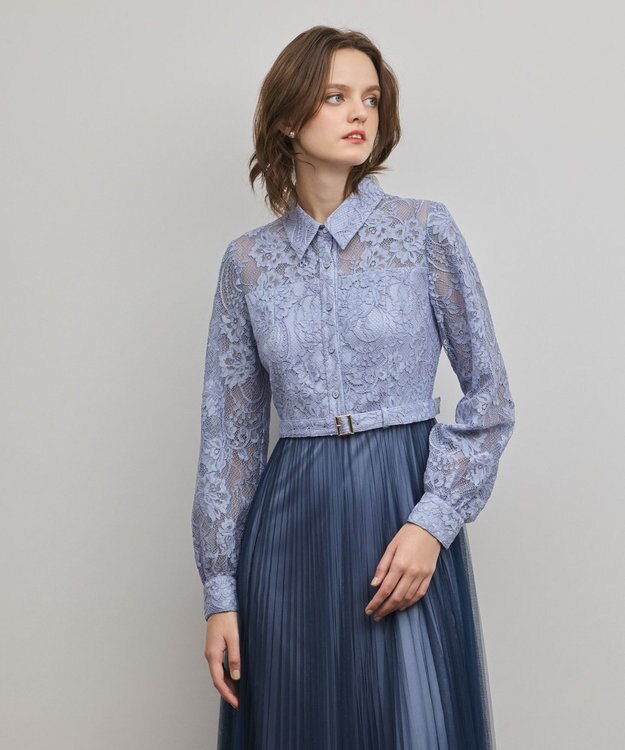 GRACE CONTINENTAL コードレースプリーツワンピース ブルー