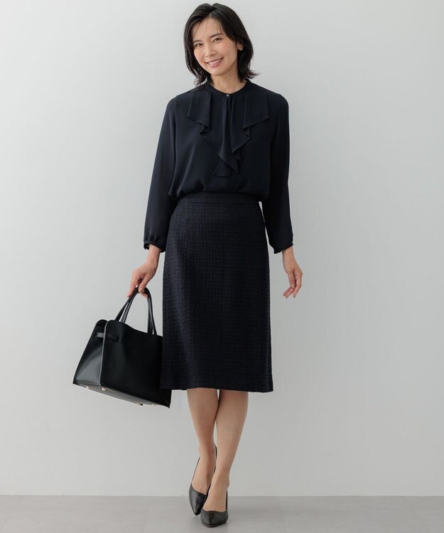 23区 【洗える】ジョーゼットフリル  カットソー ネイビー系