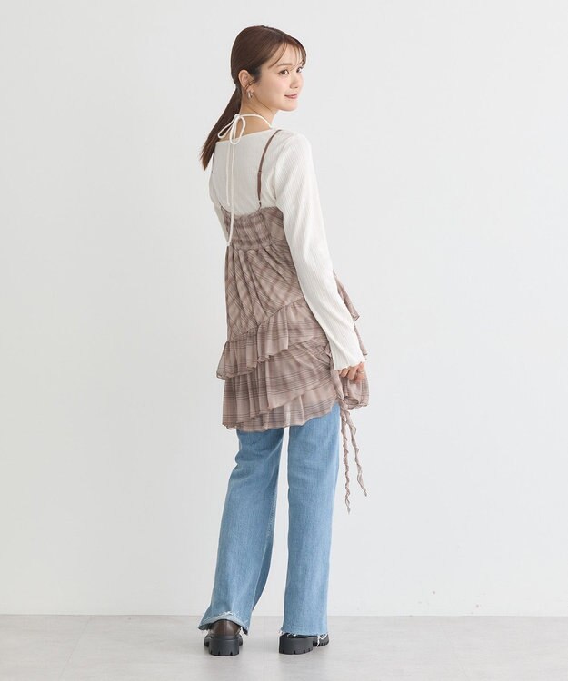 earth music&ecology フロントリボンチェックミニキャミワンピース Check Brown