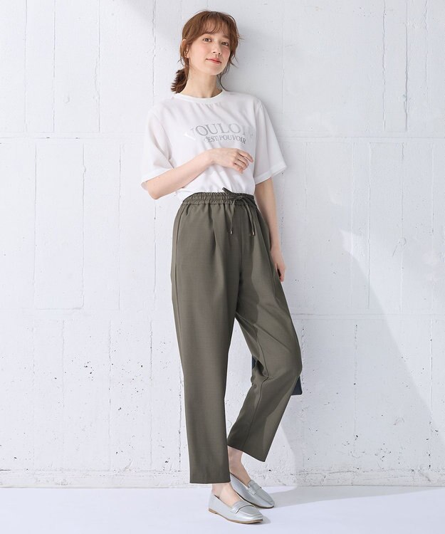 ANY 【洗濯機可/接触冷感/UVケア】イージーケアライトストレッチテーパードパンツ カーキ