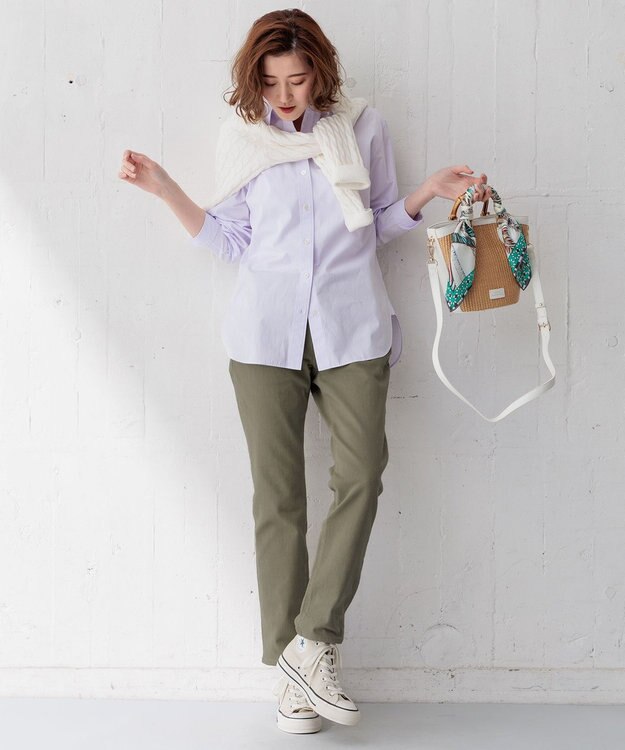 23区 S 【Oggi4月号掲載/洗える】CANCLINI ベーシック シャツ ラベンダーストライプ