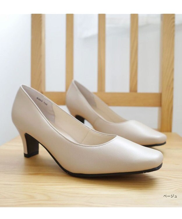 Pointer 日本製 本革低反発スクエアトゥパンプス ベージュ(ヌメ)