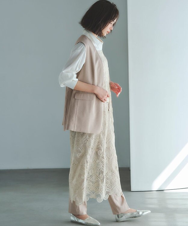 23区 アイアスマットストレッチ ノーカラージレ ベージュ系