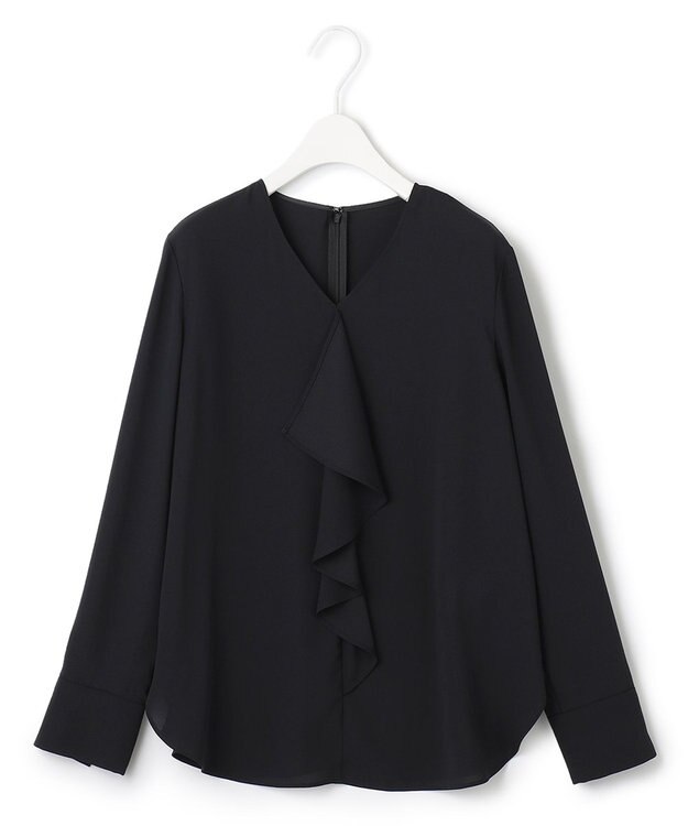 ICB 【洗える】BackSatinAmunzen フリルブラウス ブラック系