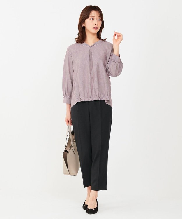 ANY SIS 【洗える】シルケットジャージーストライプ ブラウス ボルドーストライプ