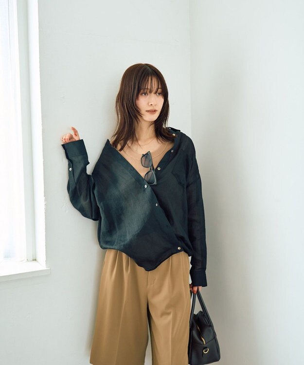 YECCA VECCA 3wayシアーリネンシャツ Black