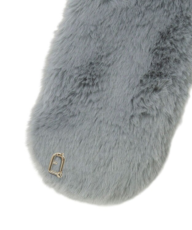 MOONBAT FURLA（フルラ）プチリボンマフラー  アーチロゴ フェイクファー ダークグレー