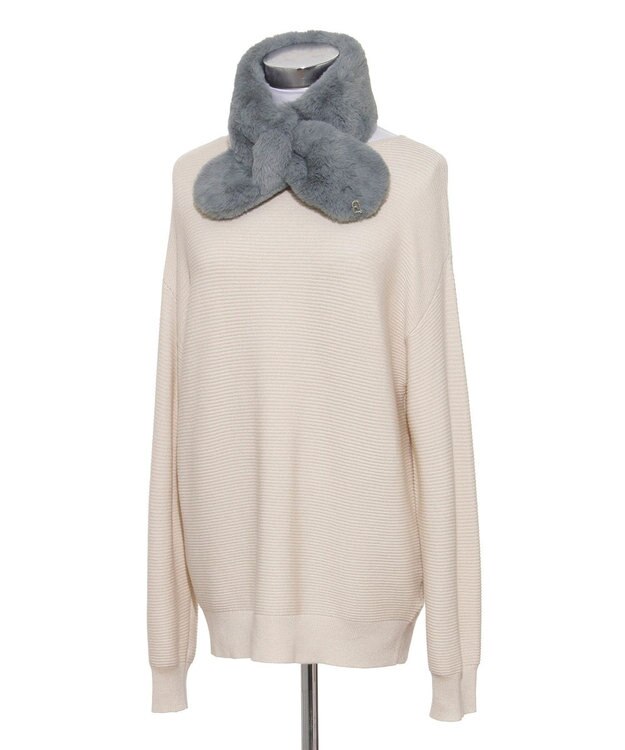 MOONBAT FURLA（フルラ）プチリボンマフラー  アーチロゴ フェイクファー ダークグレー