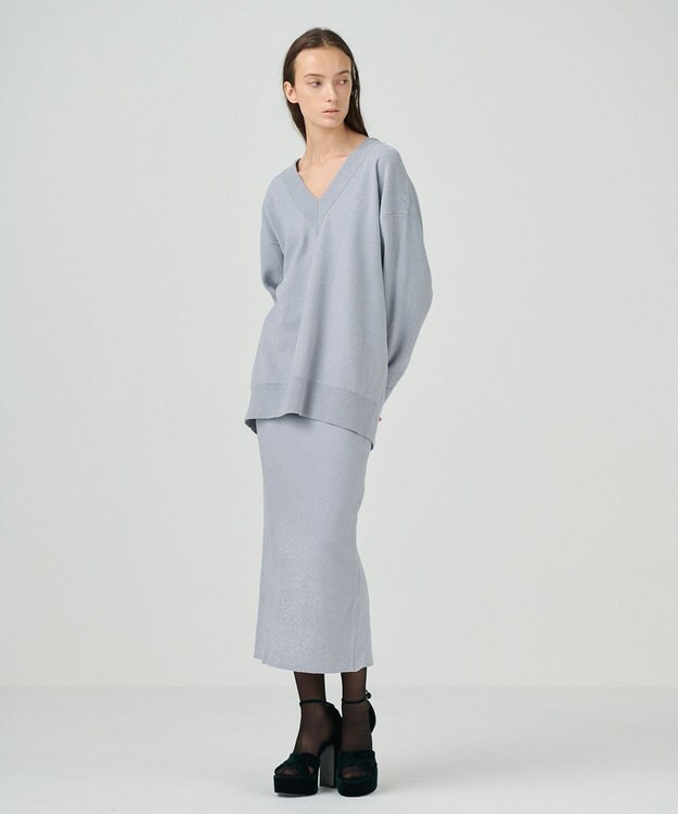 GRACE CONTINENTAL ラメタイトニットスカート グレー