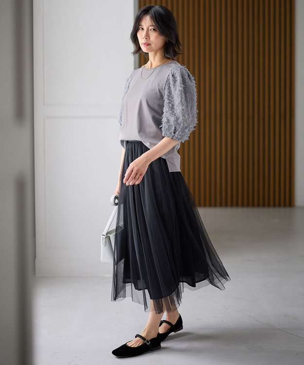ANY 【ウエストゴム】シャイニーチュールスカート ブラック