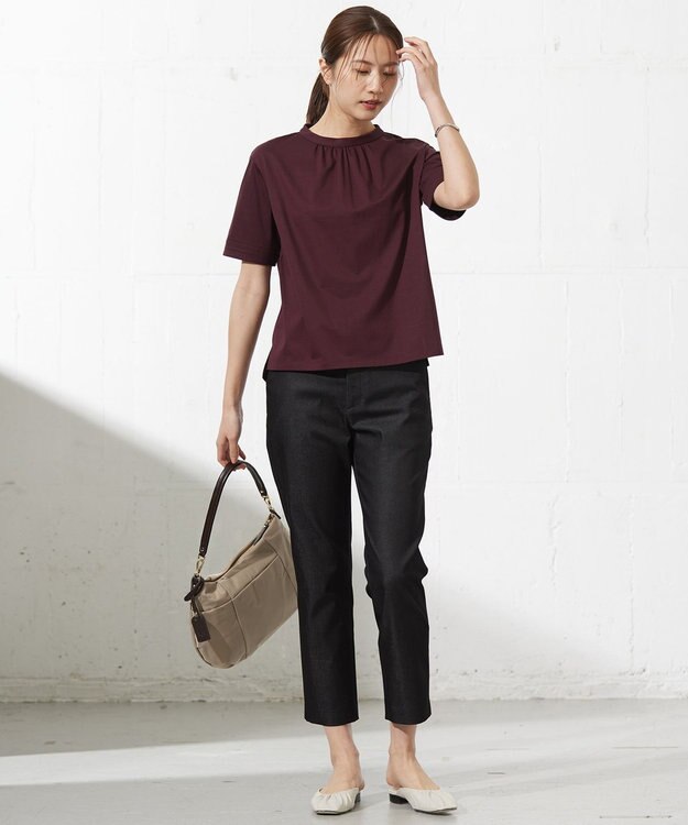 J.PRESS LADIES L 【接触冷感】プレーティングジャージー モックネック カットソー ボルドー系