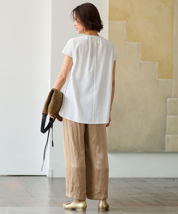 自由区 【洗える・XSサイズあり】ハイツイストポンチフロントタック カットソー アイボリー系