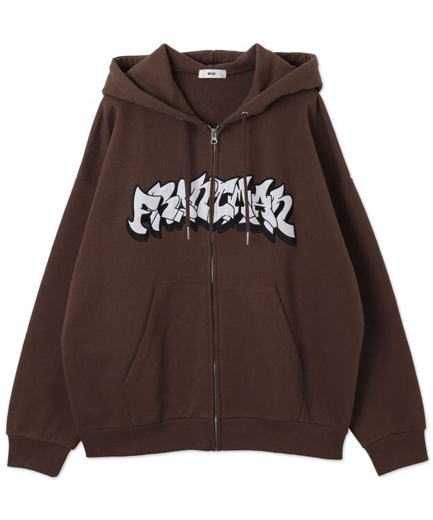 WEGO 【ユニセックス着用ITEM】ワッペンロゴZIPパーカー ブラウン