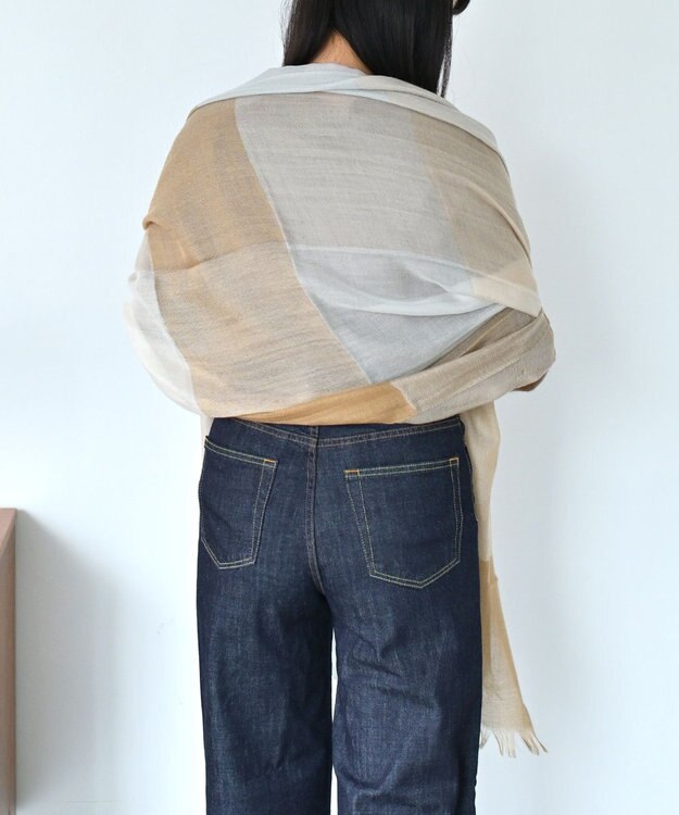 muto ブロックチェック シルクカシミヤストール beige