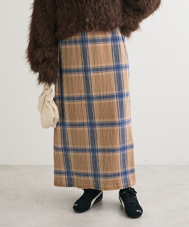 Green Parks 楊柳ベロアチェックＩラインスカート Beige