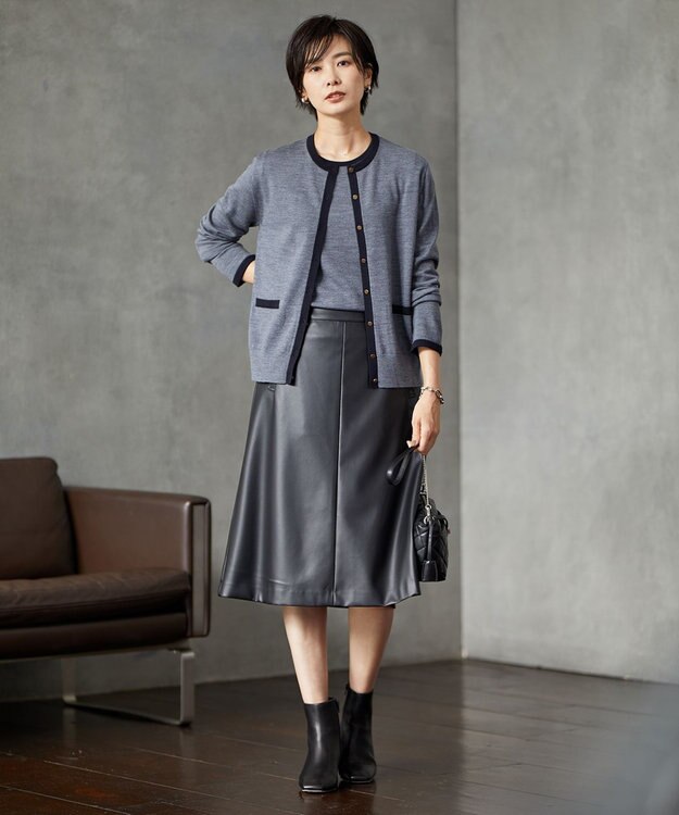 J.PRESS LADIES 【洗える】トリムツイン ニット グレー系