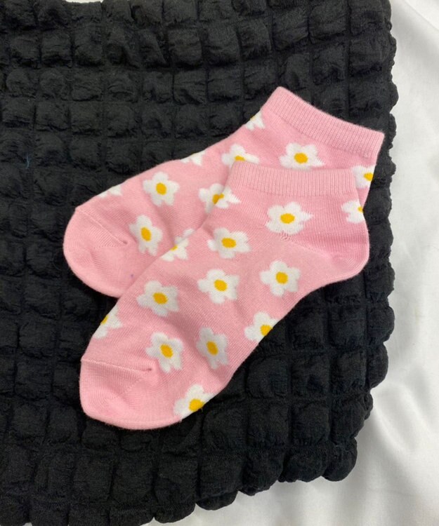 WEGO 総柄フラワーショートソックス ピンク