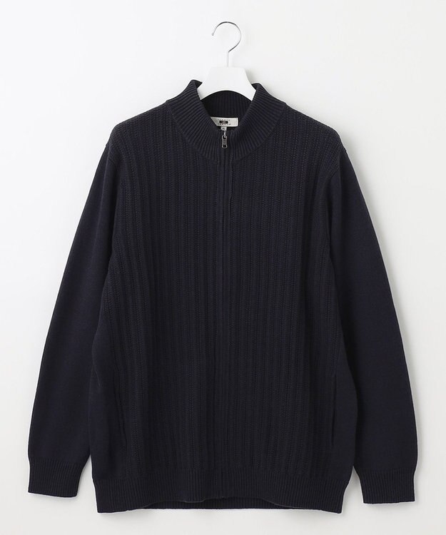 JOSEPH ABBOUD 【キングサイズ・イージーケア】コットンバルキーニットブルゾン ネイビー系