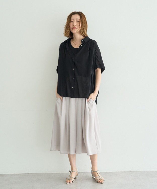 YECCA VECCA 【ドライタッチ】シアーバックギャザーシャツ Black