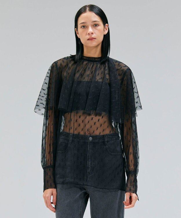 BEIGE， 【洗える・Oggi 11月号掲載】CLOVIS / ケープデザイン総レースブラウス Black