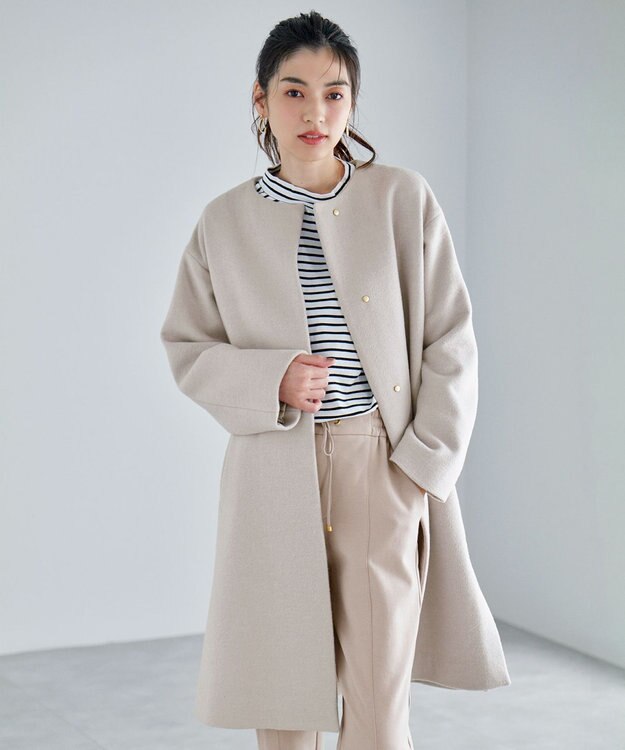 ANY 【防風裏地】ウールブレンドノーカラーコート エクリュ