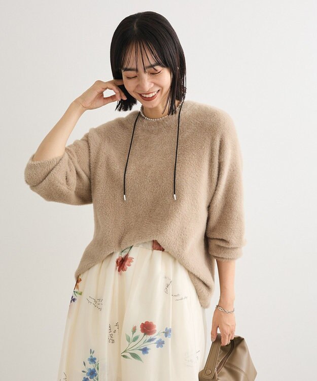 Green Parks シャギークルーネックニットプルオーバー Gray Beige