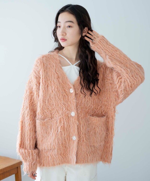 WEGO 【軽量】ブラッシュニットBIGカーディガン オレンジ