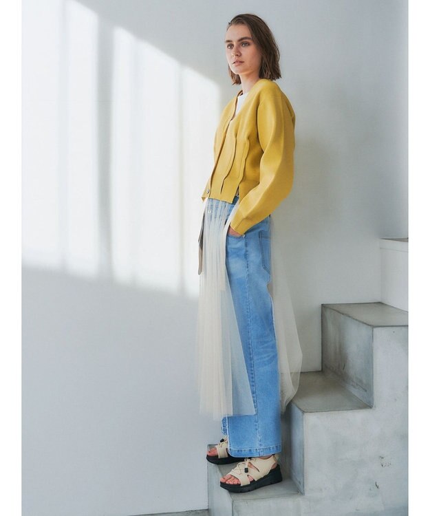 YECCA VECCA タックスリットVネックカーディガン Yellow