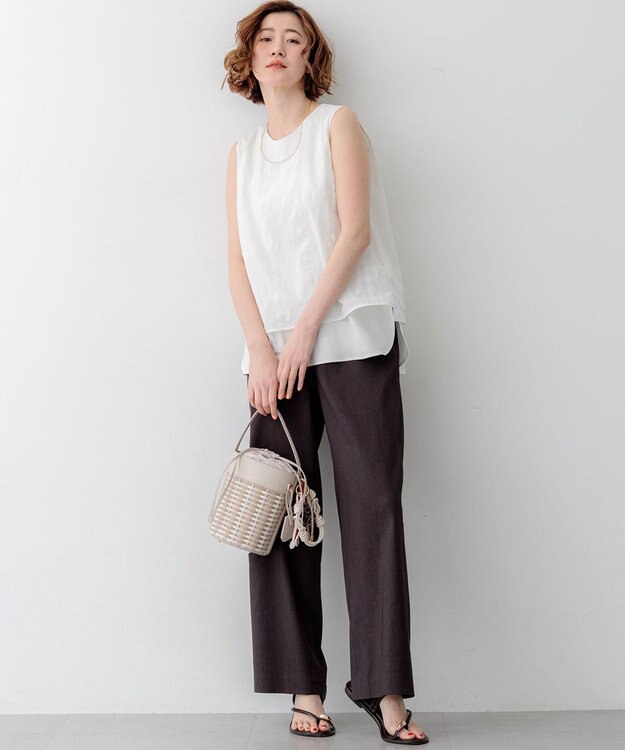 23区 【先行予約】シアーチェックレイヤード スリーブレス Tブラウス ホワイト系