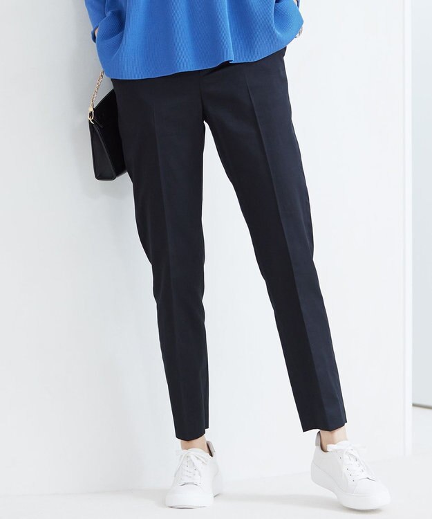 自由区 S 【UVカット・接触冷感・洗える】コットンサテンテーパード パンツ ネイビー