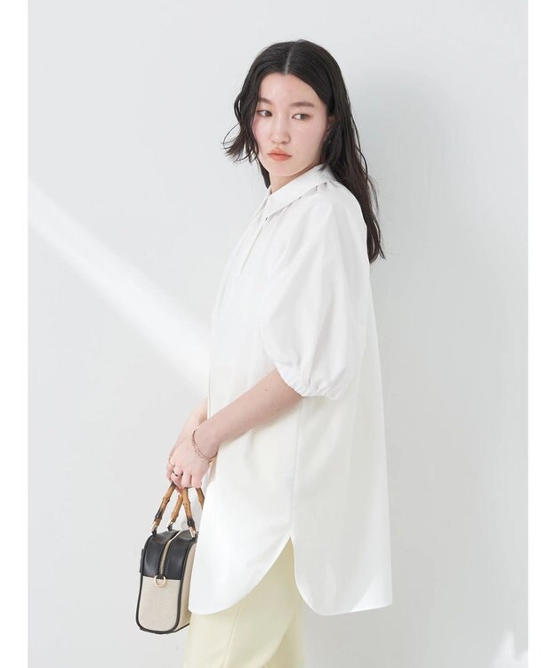 earth music&ecology パフスリーブチュニックブラウス Off White