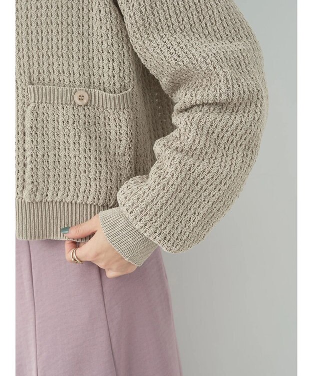 earth music&ecology 透かし柄ポケットカーディガン Beige